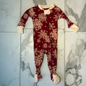 Burt’s Bees Baby 0-3 Month Snowflake Patterned Kids One Piece - Red and Cream